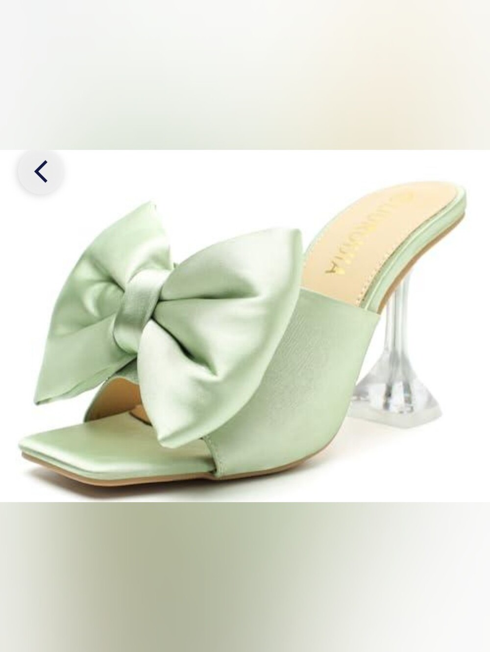 Sandals Liquid Satin Mint Sage Green Bow Square Toe Acrylic Heel 8.5